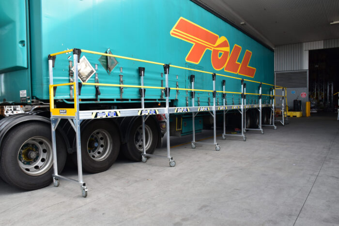 Bailey modular access system, with long platform to access Toll truck