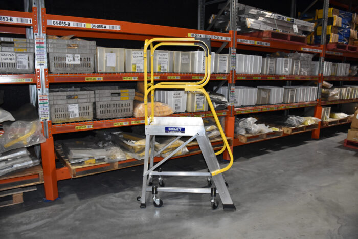 Bailey Aluminium Order Picking Platform Ladder platform height 0.55m 150kg rating FS13873 Warehouse background view