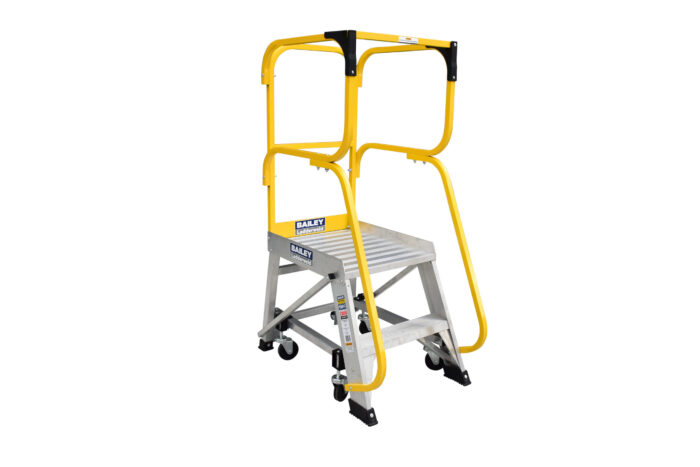 Bailey Aluminium Order Picking Platform Ladder 0.55m platform height, 150kg load rating, left hand side view, FS13873