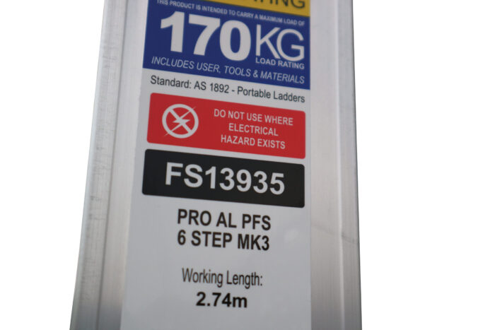 Bailey Pro Punchlock Aluminium Platform Ladder Label, 6 Steps, 170KG load rating, 1.7m Platform Height, FS13935