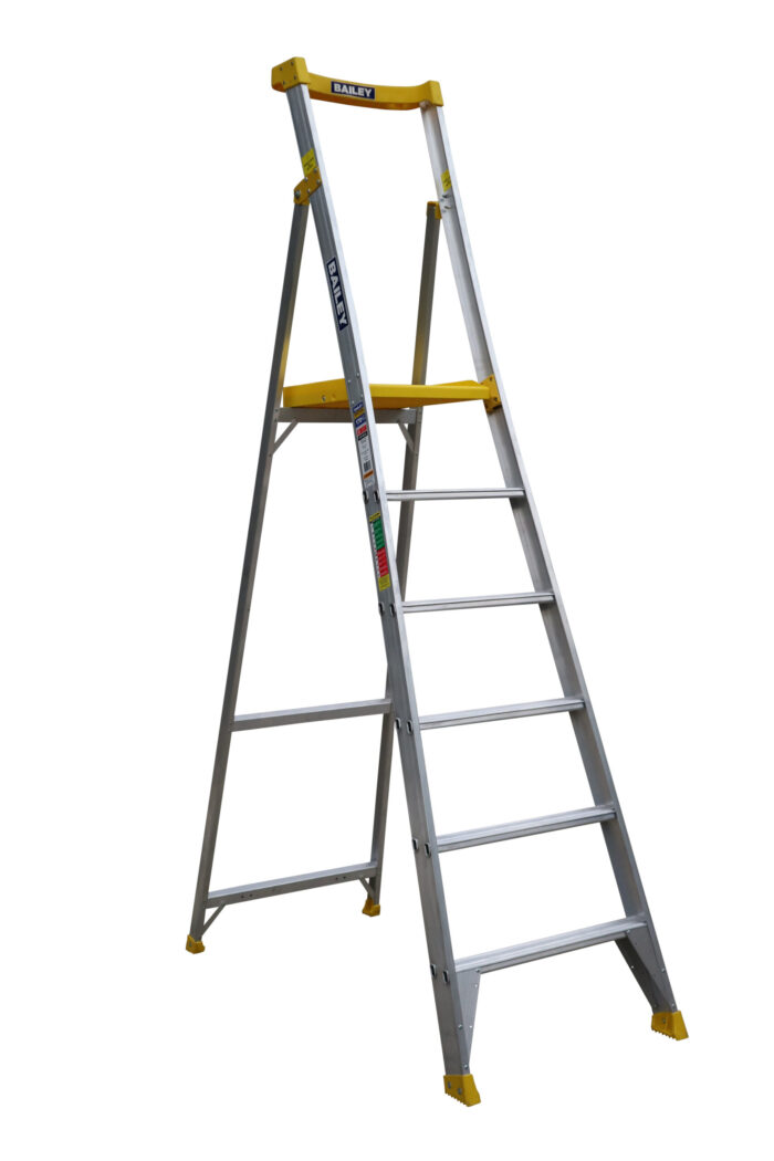 Bailey Pro Punchlock Aluminium Platform Ladder 6 Steps ,170KG load rating, 1.71m Platform Height, FS13935 front side open view