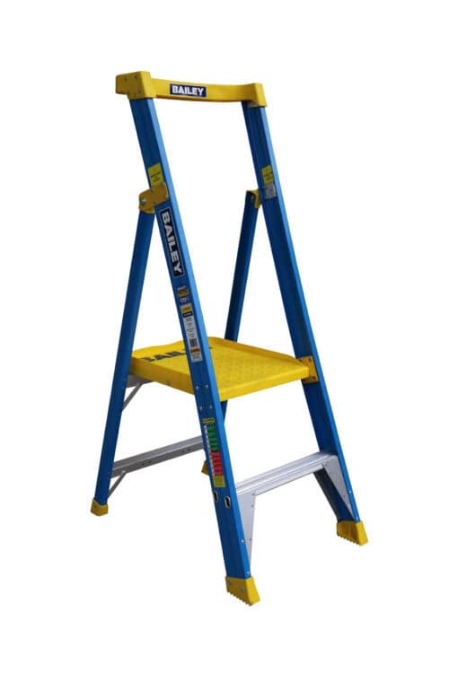 Bailey Pro Punchlock Fibreglass Platform Ladder 2 Steps 170KG, 0.57m Platform Height, FS13945, side open view