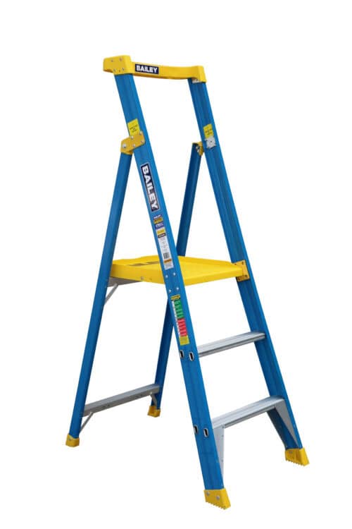Bailey Pro Punchlock Fibreglass Platform Ladder 3 Steps 170KG, 0.85m Platform Height, FS13946, side open view
