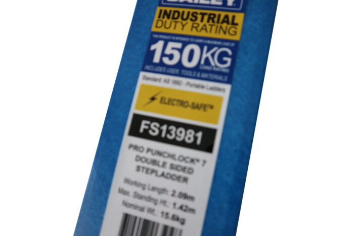 Bailey Professional Punchlock Fibreglass Double Sided Step Ladder 7ft 2.1m FS13981 Ioad rating Label
