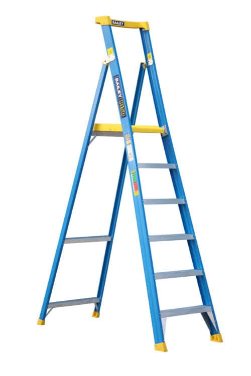 Bailey P150 Fibreglass Platform Ladder 6 Steps, 1.75m Platform Height, side open view