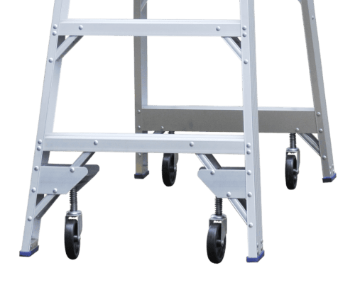 Indalex Pro Series Aluminium Platform Ladder, close up castors and braces