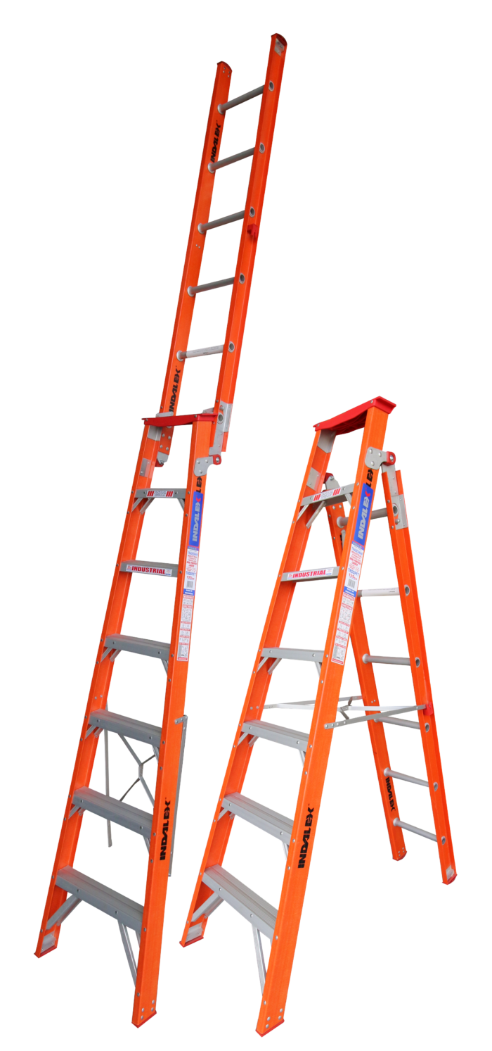 Indalex Tradesman Series Fibreglass Dual Purpose Ladder. Straight Extended ladder and A Frame Ladder