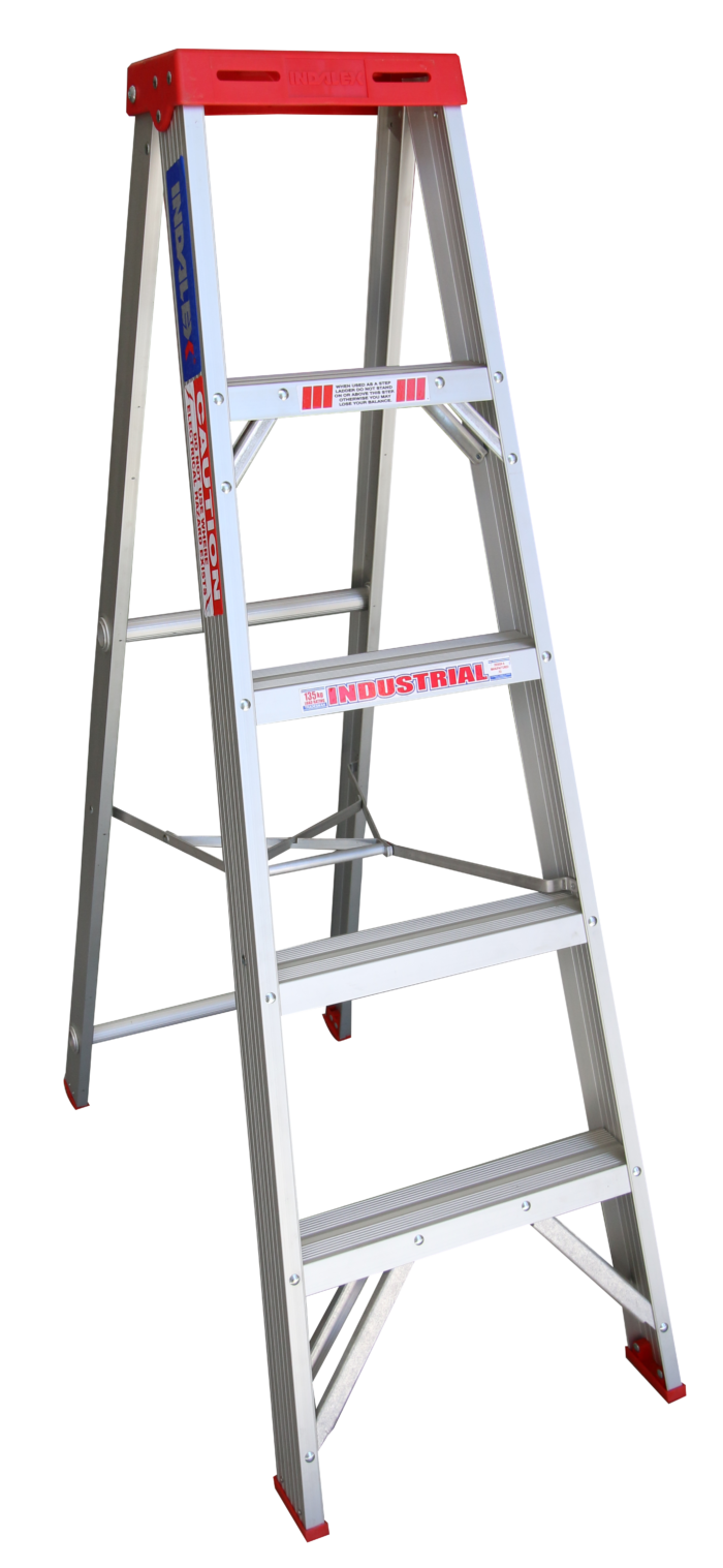 TRDS5 to: Indalex Tradesman Series Aluminium Single Sided Step Ladder 150kg with red top