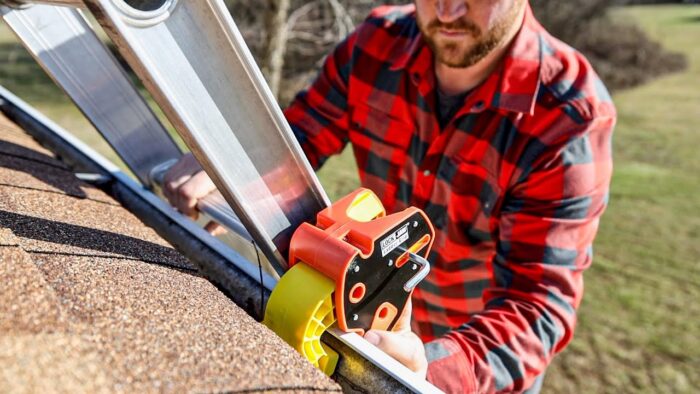 Lock Jaw Ladder Grip securing a ladder to a gutter –