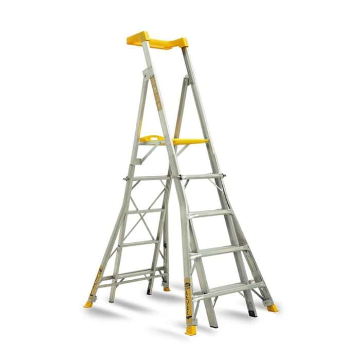 GORILLA RPL0508-LVL adjustable aluminium platform ladder with Quad Levellers, 150kg rated.